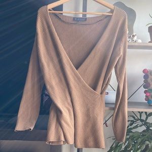 Ribbed cross front sweater